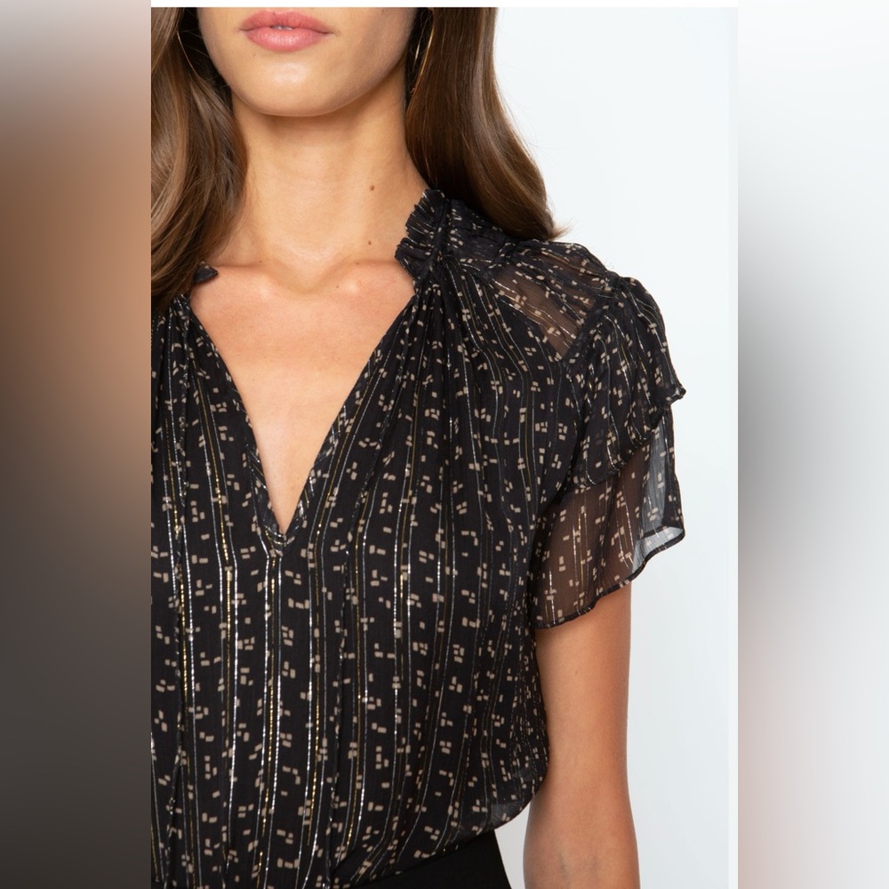 Sheer Black Metallic-Stripe Blouse